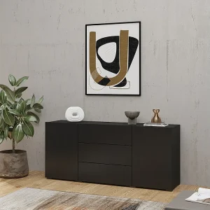Buffet 140cm collectie EVA 2 deuren en 3 laden. Kleur zwart en eiken. Buffet 140cm collectie EVA 2 deuren en 3 laden. Kleur zwart en eiken.