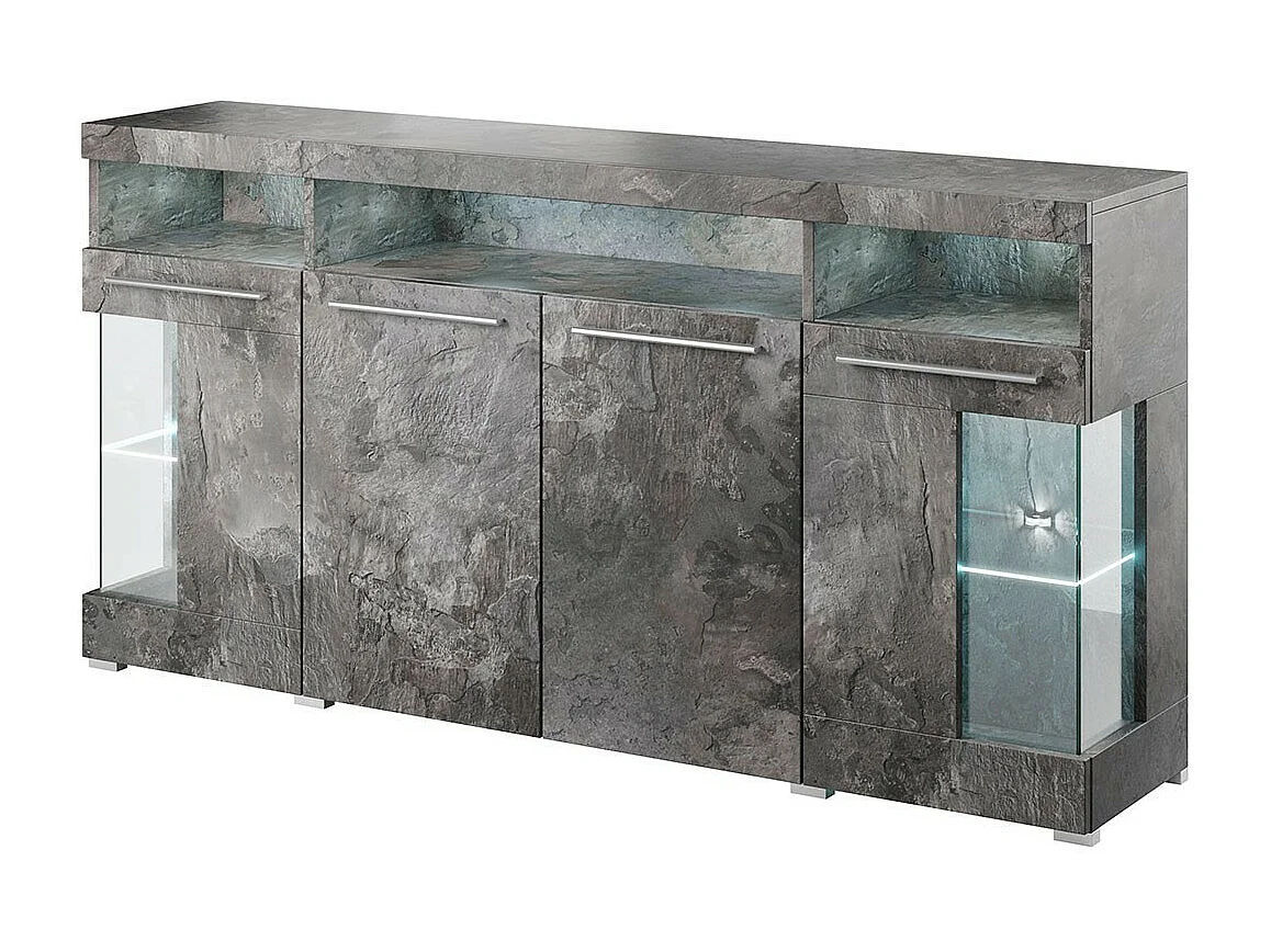 Buffet XL 180cm met 4 deuren in leisteen grijs effect uit de BOMBAY collectie