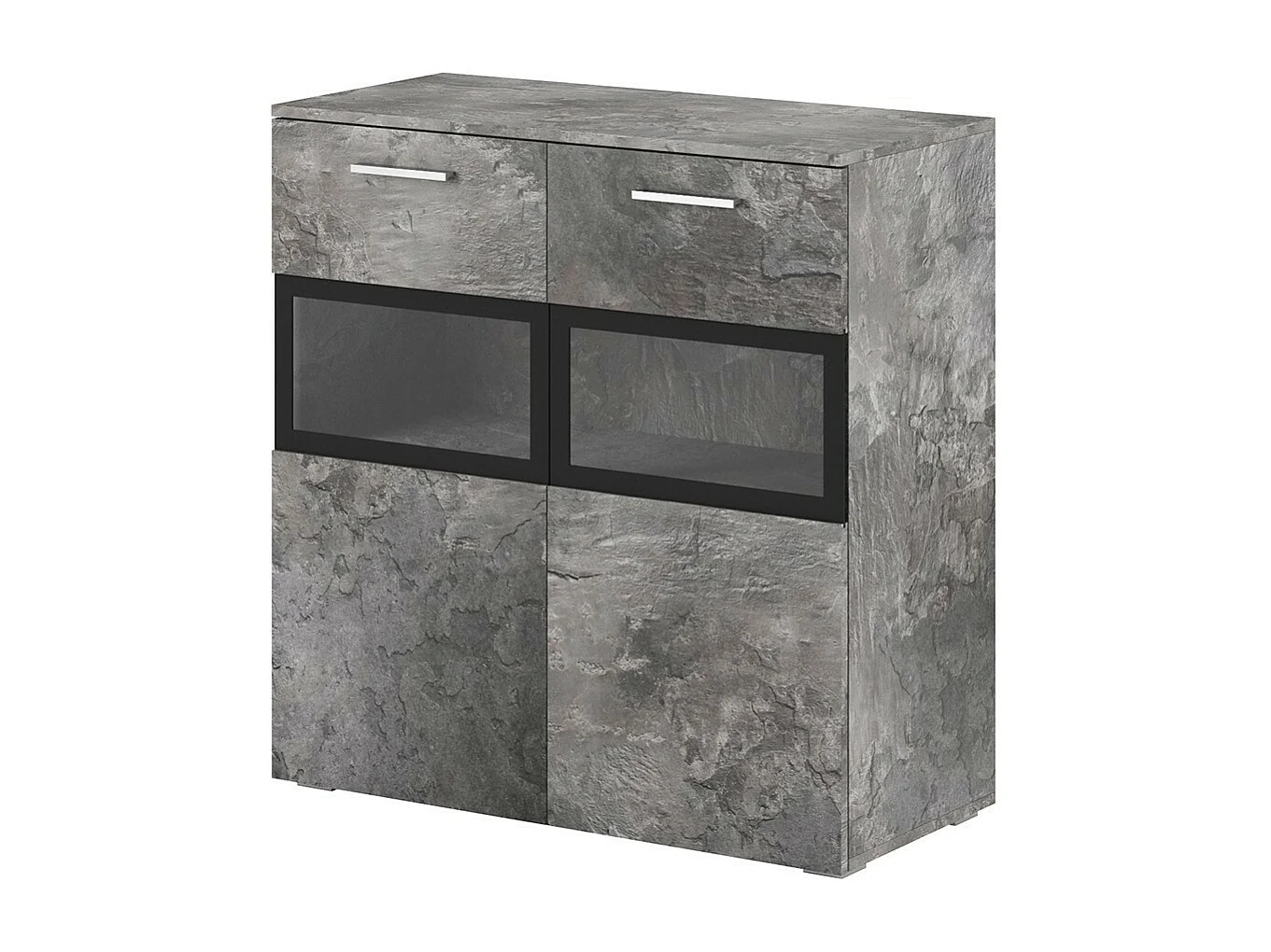 Buffet CONOR met 2 glazen deuren en LED - Leieffect - 91 x 92 x 39 cm