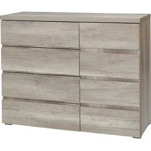 Kast ROMI – 4 laden en 1 deur – Kleur eiken dab canyon – L110 × B43,5 × H87,5 cm – Slaapkamer volwassenen