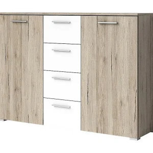 Design dressoir met 2 deuren en 4 laden 130cm. EOS collectie in licht eiken en wit kleur. Design dressoir met 2 deuren en 4 laden 130cm. EOS collectie in licht eiken en wit kleur.