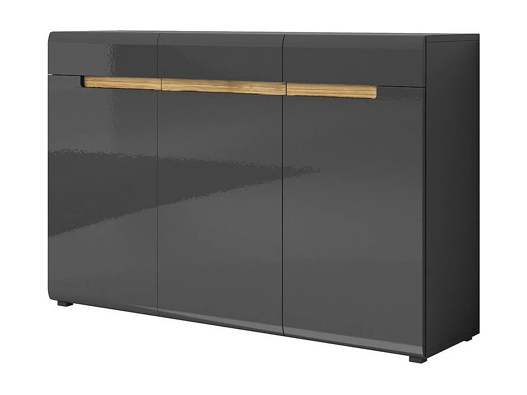 Design ladekast LUCIA, met 3 deuren en 3 laden. Kleur glanzend grijs en eiken