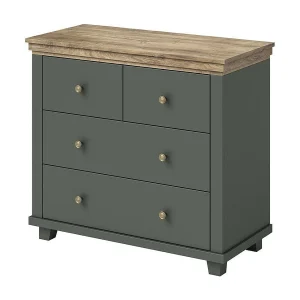 Design dressoir met 4 laden. Kleur kakigroen en eiken. Collectie ASSIA Design dressoir met 4 laden. Kleur kakigroen en eiken. Collectie ASSIA