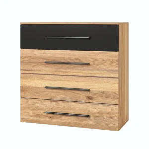 Design dressoir met 4 grote laden. Collectie EOS in lichte eiken en zwarte kleur. Design dressoir met 4 grote laden. Collectie EOS in lichte eiken en zwarte kleur.