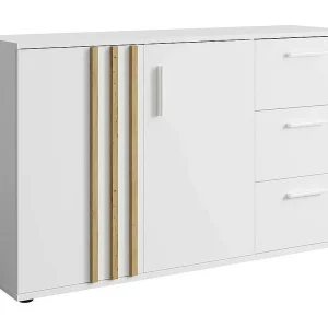 Commode VARIA – 2 deuren en 3 laden – Modern design in wit en ambachtelijk eiken Commode VARIA – 2 deuren en 3 laden – Modern design in wit en ambachtelijk eiken