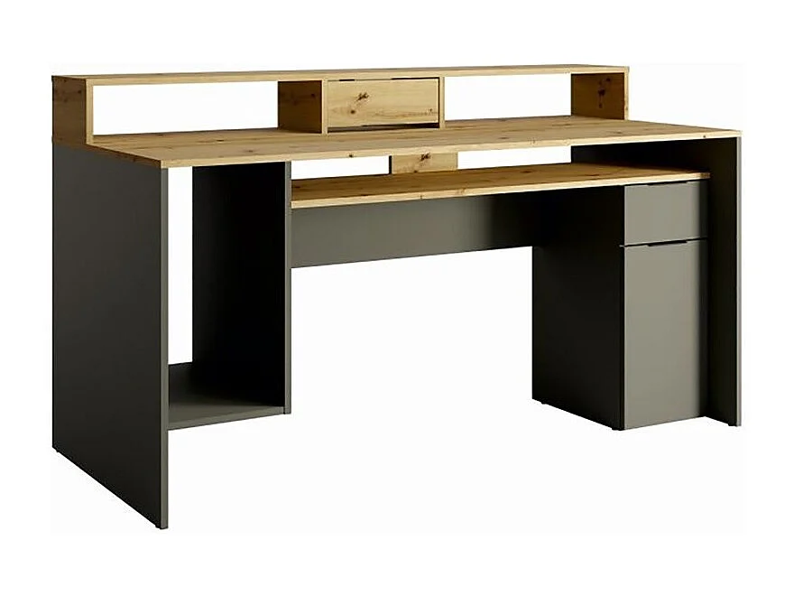 Bureau computer 160cm collectie ROXI kleur eiken en grijs met opbergruimte
