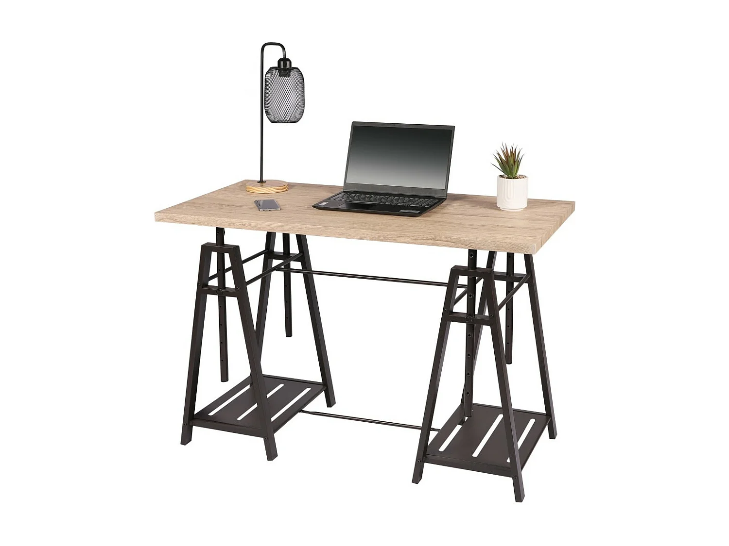 Bureau design architecte collectie DARYL – Afmetingen 120x59x75 cm, kleur licht eiken en zwarte metalen poten
