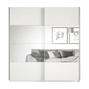 Kledingkast design 180cm. 2 deuren met verstelbare spiegels. Mat witte kleur. Collectie EOS