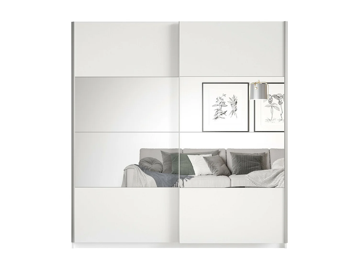 Kledingkast design 180cm. 2 deuren met verstelbare spiegels. Mat witte kleur. Collectie EOS