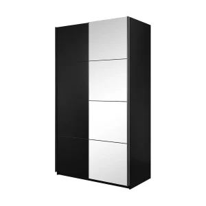 Kledingkast design 150cm. 2 deuren met aanpasbare spiegels. Kleur matzwart. Collectie EOS