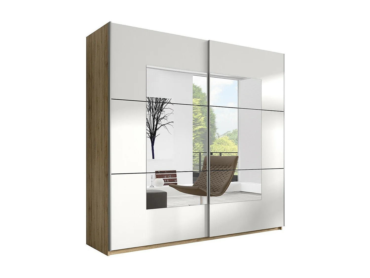 Kledingkast design 2 deuren 200cm lichte eikenkleur en wit. Collectie EOS