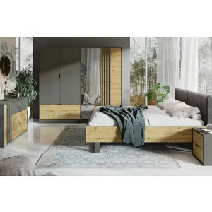 Volledige slaapkamer set IZO: Kledingkast, bed 180×200, dressoir, nachtkastjes, eiken/antraciet grijs Volledige slaapkamer set IZO: Kledingkast, bed 180×200, dressoir, nachtkastjes, eiken/antraciet grijs