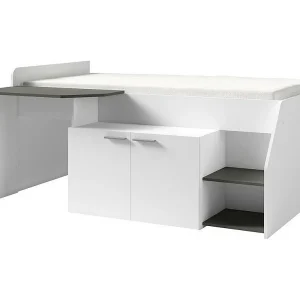 Gecombineerd Bed ZOLA met Bureau – Kleur Satijnwit en Grijs – 204 x 90 x 135 cm Gecombineerd Bed ZOLA met Bureau – Kleur Satijnwit en Grijs – 204 x 90 x 135 cm