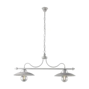 Cave Lustre en fer laqué blanc décor argent vieilli 2 lumières L. 87 X 30 BL234-2-BA