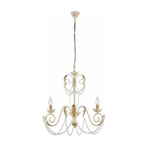 Lustre Damasco fer ivoire, strass cristal, déco or antique effet décapé, 3 lumières d.47 cm look élégant rétro Lustre Damasco fer ivoire, strass cristal, déco or antique effet décapé, 3 lumières d.47 cm look élégant rétro