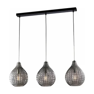 Rail Diamante noir, cadre chromé, verre soufflé miroir gris effet cristal, câbles réglables, 3 lumières modernes Rail Diamante noir, cadre chromé, verre soufflé miroir gris effet cristal, câbles réglables, 3 lumières modernes