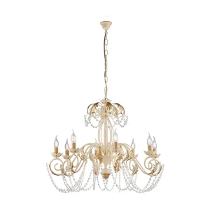 Lustre Damasco fer ivoire, strass cristal, déco or antique effet décapé, 8 lumières d.90 cm style classique chic Lustre Damasco fer ivoire, strass cristal, déco or antique effet décapé, 8 lumières d.90 cm style classique chic