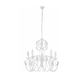 Damasco Lustre en fer laqué blanc décoration effet shabby chic et strass cristal 5 lumières 125 d.63 BL77-5-BCO Damasco Lustre en fer laqué blanc décoration effet shabby chic et strass cristal 5 lumières 125 d.63 BL77-5-BCO