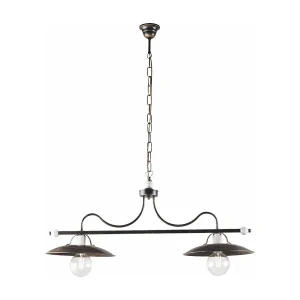 Cave Lustre en fer laqué marron décor or antique et finitions blanches 2 lumières L. 87 X 30 BL234-2-BR