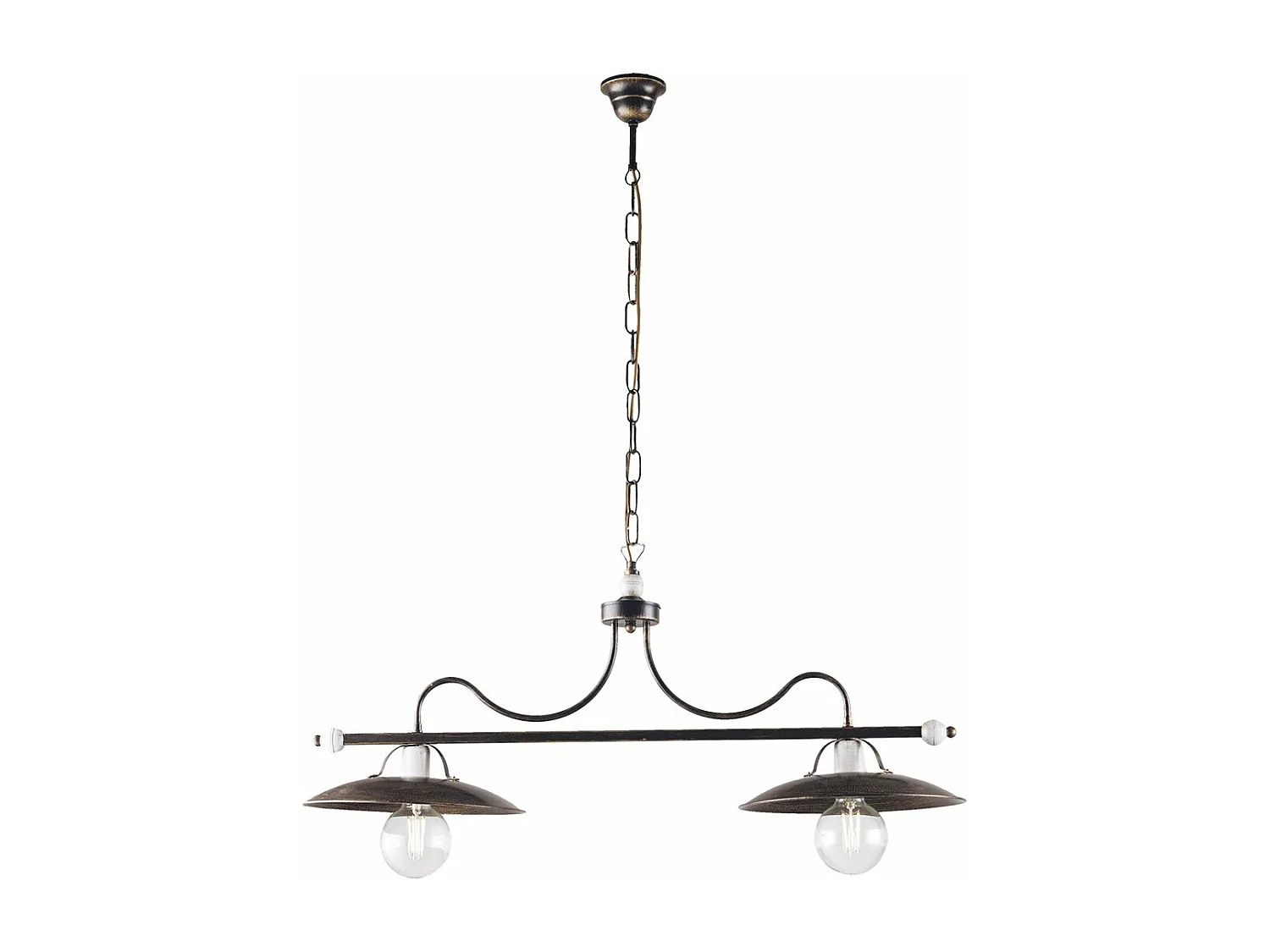 Cave Lustre en fer laqué marron décor or antique et finitions blanches 2 lumières L. 87 X 30 BL234-2-BR