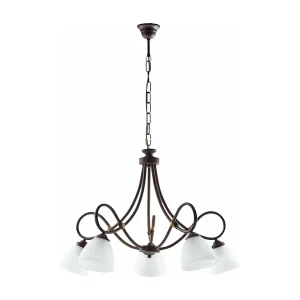 Lustre Dallas noir, effet rouille et or antique, verre albâtre d.13, 5 lumières design rétro chaleureux Lustre Dallas noir, effet rouille et or antique, verre albâtre d.13, 5 lumières design rétro chaleureux