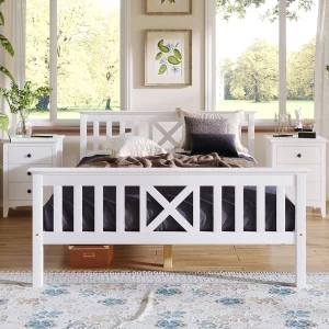 Designbed 140×200 cm wit – Frame van natuurlijk grenenhout, Scandinavische stijl – Voor kinderen en tieners (zonder matras) Designbed 140×200 cm wit – Frame van natuurlijk grenenhout, Scandinavische stijl – Voor kinderen en tieners (zonder matras)