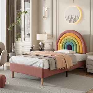 Designbed 90×200 cm – Verstelbare hoofdbord in hoogte – Trendy roze fluweel (zonder matras) Designbed 90×200 cm – Verstelbare hoofdbord in hoogte – Trendy roze fluweel (zonder matras)