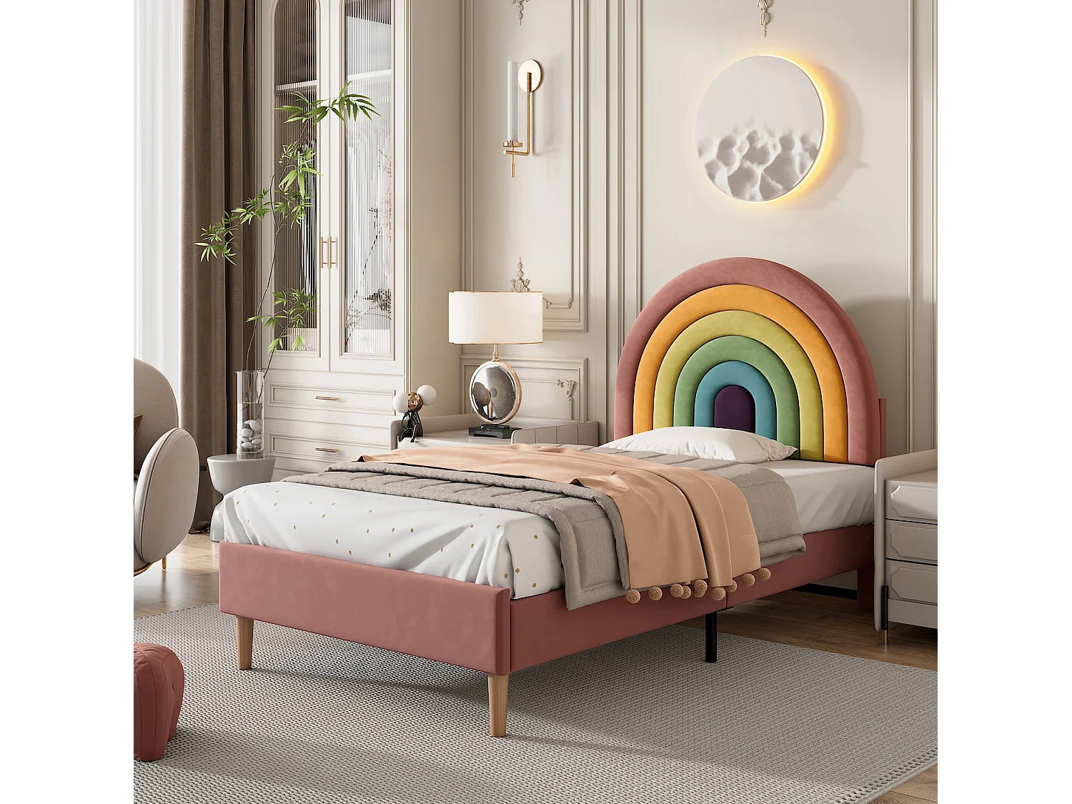 Designbed 90x200 cm - Verstelbare hoofdbord in hoogte - Trendy roze fluweel (zonder matras)
