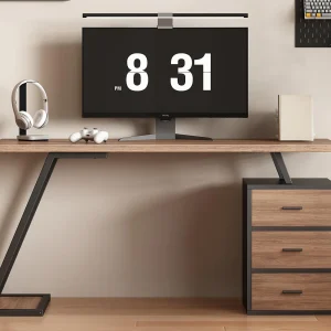Bureau 140*60cm – industriële stijl – met computerhoststeun en verwijderbare kast – Bruin