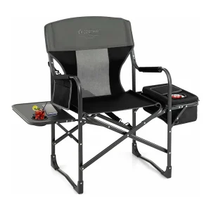 Campingstoel met zijtafel, koeltas en opbergtas, inklapbare visstoel, regisseursstoel, draagbaar, vouwstoel, klapstoel voor camping, vissen, picknick (zwart)ZB32088