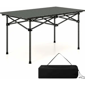 Campingtafel, opvouwbaar, vouwtafel met oprolbaar tafelblad, klaptafel, tuintafel met aluminium tafelblad voor 4 personen, 95 x 55 x 50 cm, zwart ZB33226 Campingtafel, opvouwbaar, vouwtafel met oprolbaar tafelblad, klaptafel, tuintafel met aluminium tafelblad voor 4 personen, 95 x 55 x 50 cm, zwart ZB33226