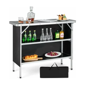 Campingkast, opvouwbaar, draagbare campingkeuken met 2 verdiepingen, aluminium vouwkast, voor picknick, barbecue, feestjes, 110 x 38 x 88 cm (zwart)ZB32834 Campingkast, opvouwbaar, draagbare campingkeuken met 2 verdiepingen, aluminium vouwkast, voor picknick, barbecue, feestjes, 110 x 38 x 88 cm (zwart)ZB32834