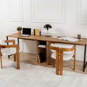 Dubbel bureau met opbergruimtes, naturel en zwart – DERVILO Dubbel bureau met opbergruimtes, naturel en zwart – DERVILO