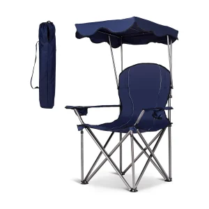 Kampeerstoel met parasol / Opvouwbare strandstoel met bekerhouder, armleuningen, draagbaar, 120 kg (blauw) Kampeerstoel met parasol / Opvouwbare strandstoel met bekerhouder, armleuningen, draagbaar, 120 kg (blauw)