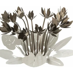Centre de table décoratif Ciclamino Ø38 cm en fer de couleur ivoire et bronze Design floral pour table ou salon Fabriqué en Italie