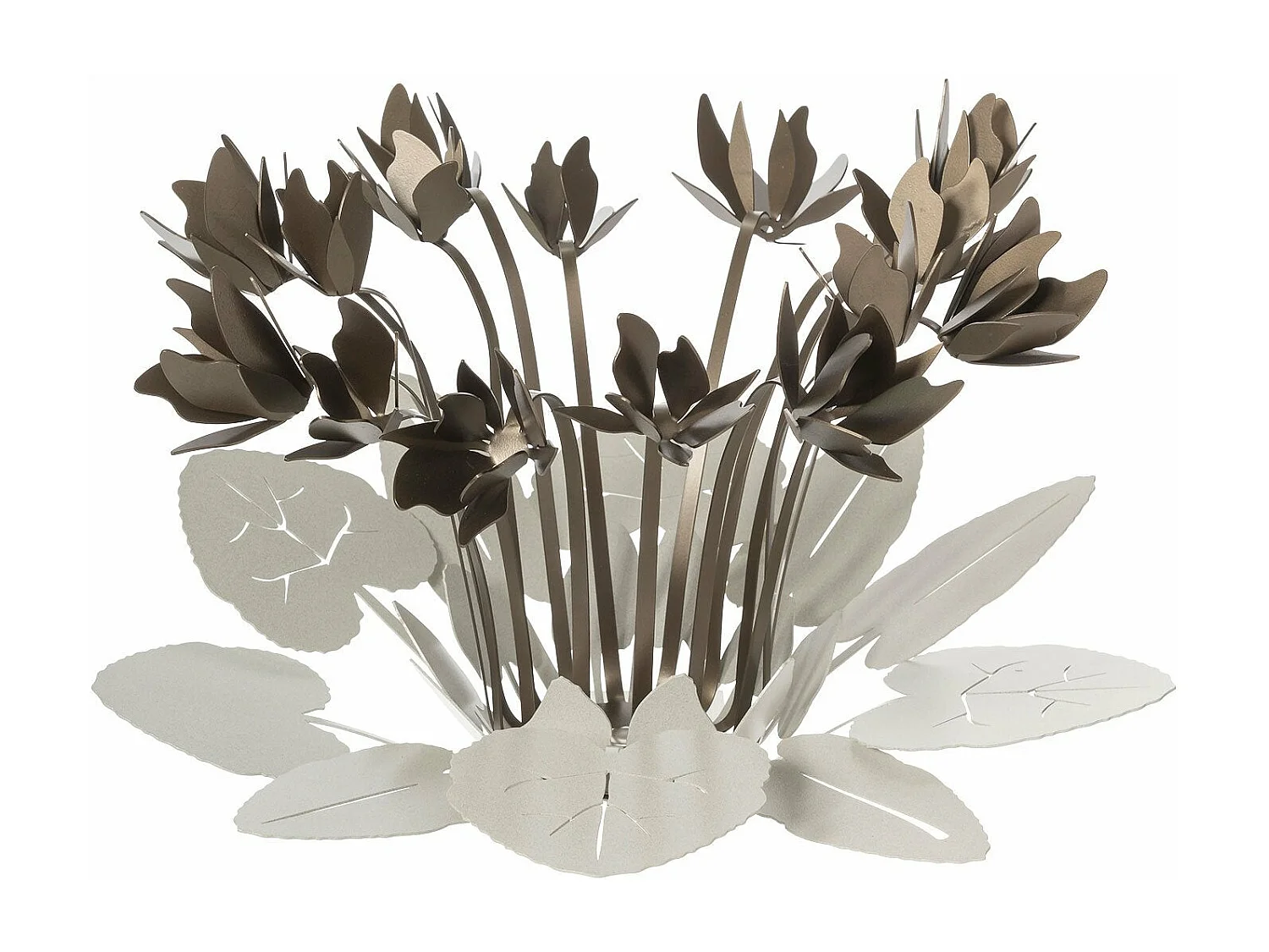 Centre de table décoratif Ciclamino Ø38 cm en fer de couleur ivoire et bronze Design floral pour table ou salon Fabriqué en Italie