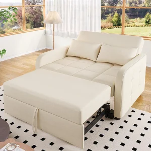 Comfortabele multifunctionele opklapbare slaapbank met verstelbare rugleuning ideaal voor kleine appartementen en woningen beige Comfortabele multifunctionele opklapbare slaapbank met verstelbare rugleuning ideaal voor kleine appartementen en woningen beige
