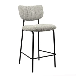 Counterstoel VENTURA – Lichtgrijze stof – Zwarte metalen poten – Hoogte 97 cm – Design/industriële stijl