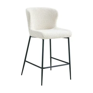Counterstoel LISE – Bouclé stof in ecruwit – Zwarte metalen poten – Design/industriële stijl