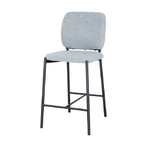 Counterstoel RITA – Lichtgrijze stof – Zwarte metalen poten – Hoogte 99 cm – Design-/industriële stijl