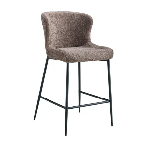 Counterstoel LISE – Zandkleurige boucléstof – Zwarte metalen poten – Design/industriële stijl