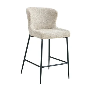 Counterstoel LISE – Beige bouclé stof – Zwarte metalen poten – Design/industriële stijl