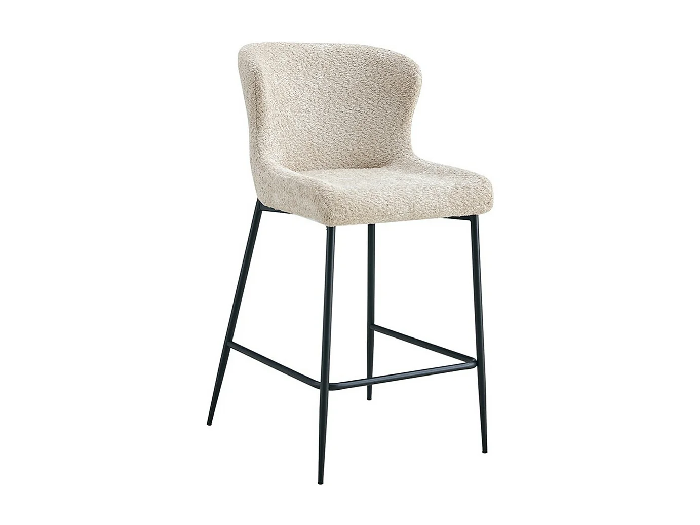Counterstoel LISE – Beige bouclé stof – Zwarte metalen poten - Design/industriële stijl
