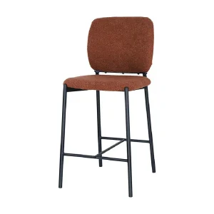Counterstoel RITA – Roestbruine stof – Zwarte metalen poten – Hoogte 99 cm – Design/industriële stijl
