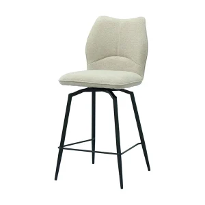 Draaibare barkruk CROFT – Ecru stof – Zwarte metalen poten – Hoogte 103 cm – Design/industriële stijl