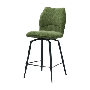 Swivel Counter Chair CROFT – Groene stof – Zwarte metalen poten – Hoogte 103 cm – Design / Industriële stijl