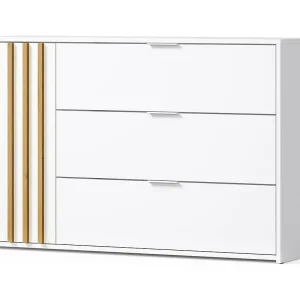 Commode FLORENCE – Wit en eiken – 1 deur + 3 laden – Soft Close – Hedendaags ontwerp
