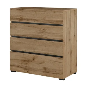 Commode HAVANA eiken en zwart – 4 laden – Natuurlijke stijl en moderne opberging