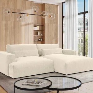 Hoekbank met hoek rechts van beige stof met textuur COLYSA Hoekbank met hoek rechts van beige stof met textuur COLYSA