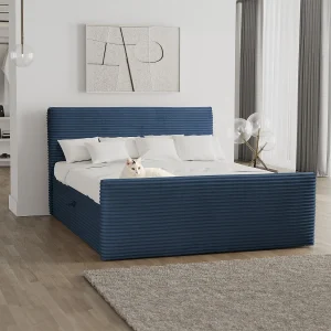 Boxspringbed met bedstee en topper TRENTO stof pluche corduroy 200×200 cm donkerblauw H3-Bonell Boxspringbed met bedstee en topper TRENTO stof pluche corduroy 200×200 cm donkerblauw H3-Bonell